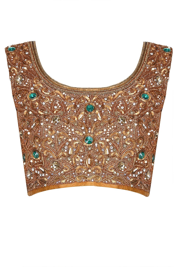 Bottle green nakshi embroidered saree with antique gold blouse available only at Pernia's Pop Up Shop.
