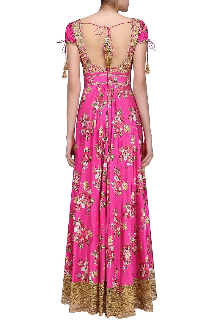 Pink floral embroidered anarkali kurta set available only at Pernia's Pop Up Shop.