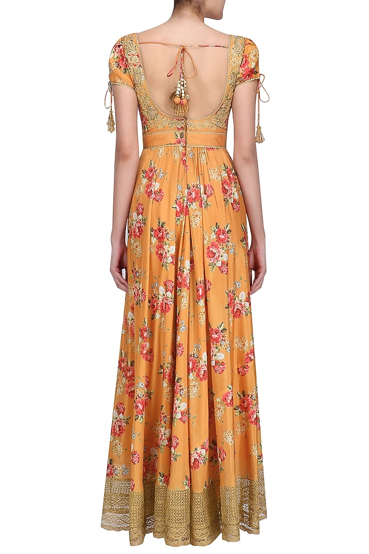 Orange floral embroidered anarkali kurta set available only at Pernia's Pop Up Shop.