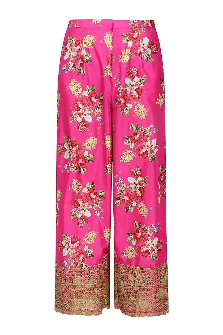 Beige floral embroidered kalidaar kurta set with pink dupatta available only at Pernia's Pop Up Shop.