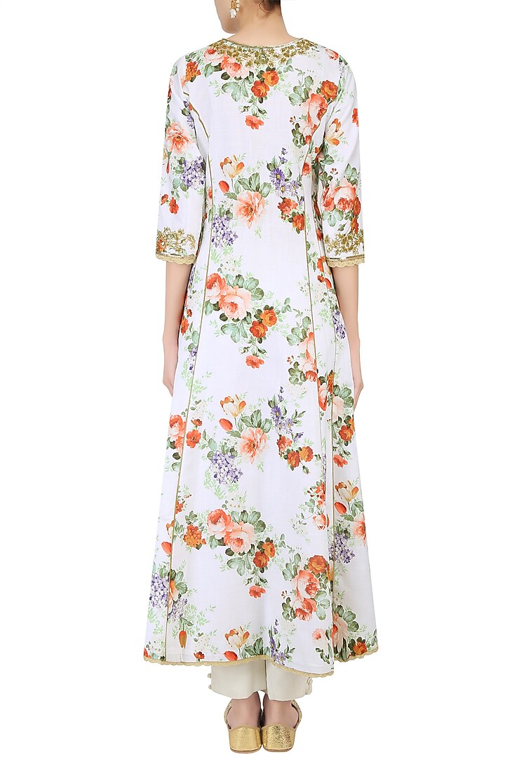 White floral printed kurta set with straight pants available only at Pernia's Pop Up Shop.