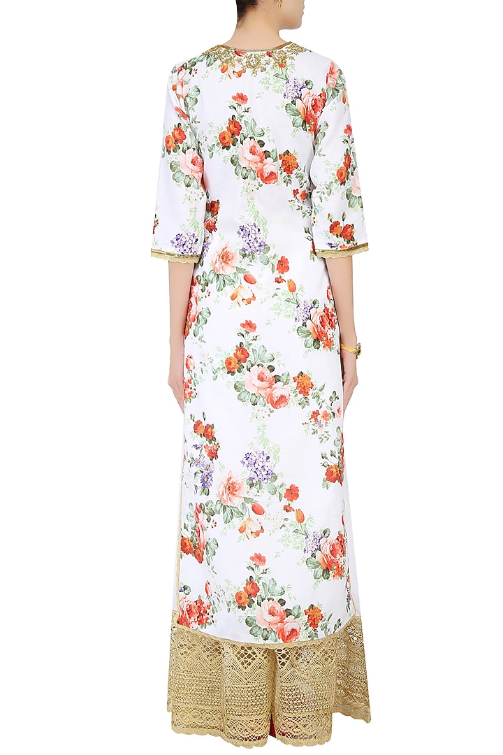 White floral printed straight kurta set with sharara pants available only at Pernia's Pop Up Shop.