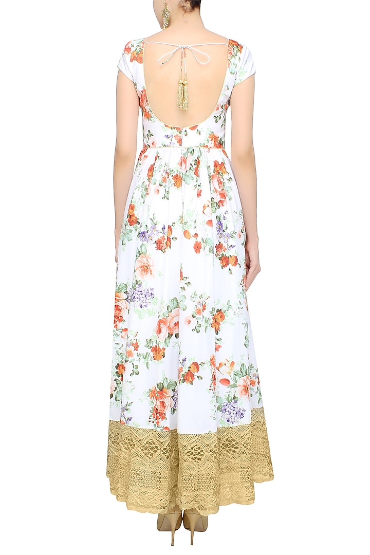 White floral printed flared anarkali set available only at Pernia's Pop Up Shop.