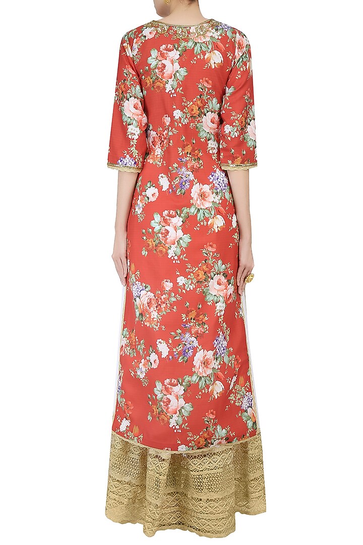 Rust color floral printed straight kurta set with sharara pants available only at Pernia's Pop Up Shop.