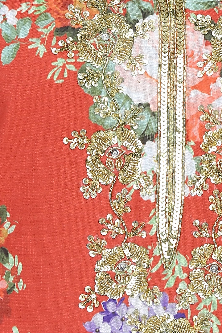 Rust color floral printed straight kurta set with sharara pants available only at Pernia's Pop Up Shop.
