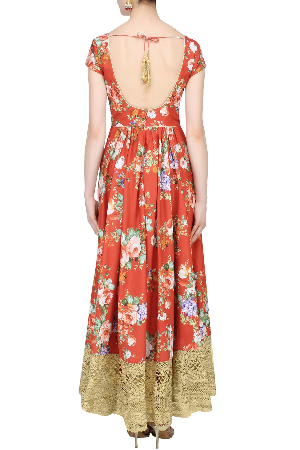 Rust orange anarkali cotton co-ords set