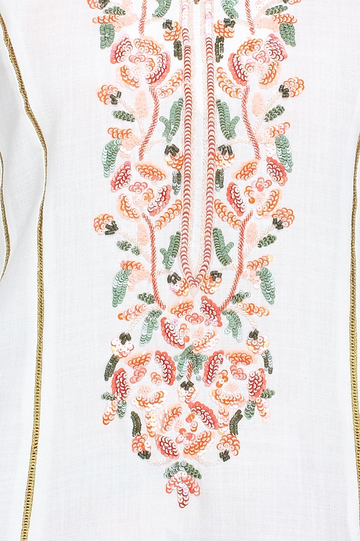 White floral embroidered kalidaar kurta set with straight pants available only at Pernia's Pop Up Shop.