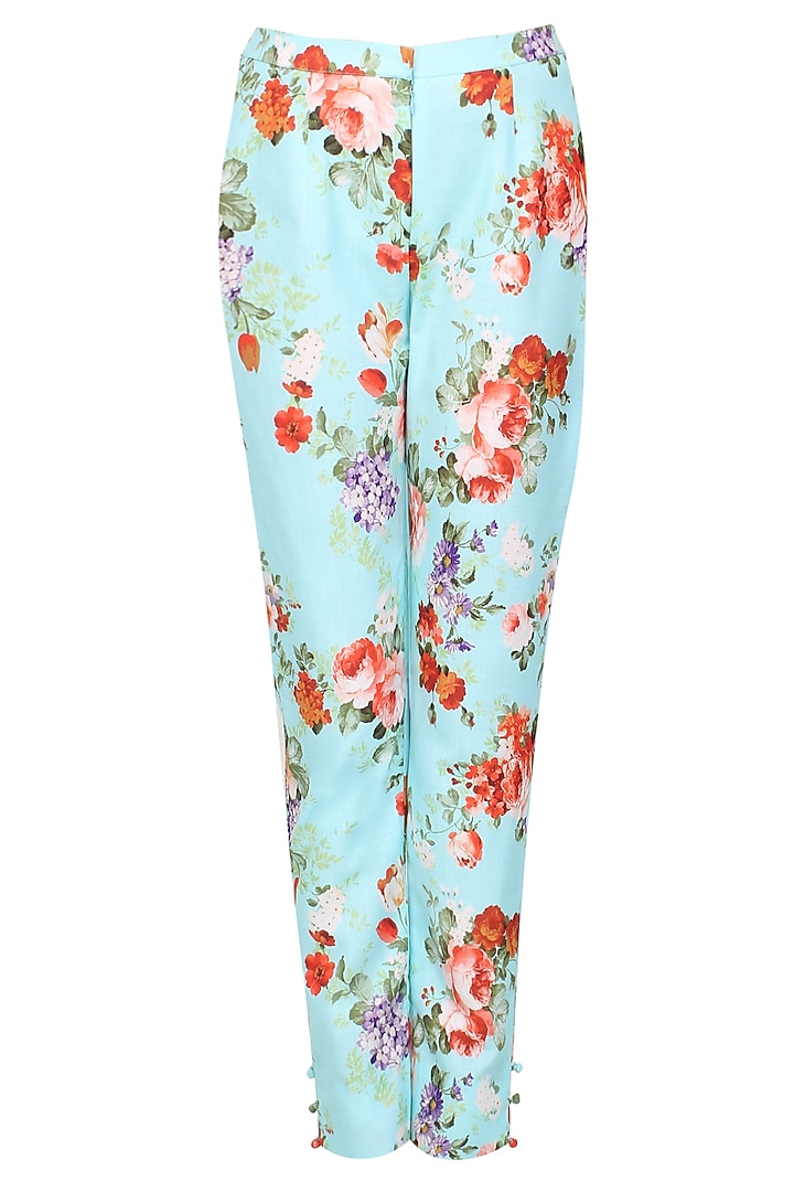 White rosette embroidered kalidaar kurta with floral pants available only at Pernia's Pop Up Shop.
