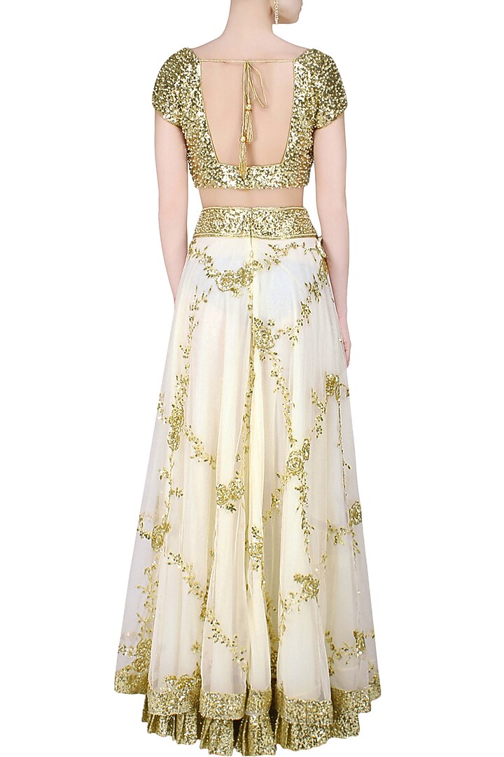 Ivory and gold pearl embroidered lehenga set available only at Pernia's Pop Up Shop.