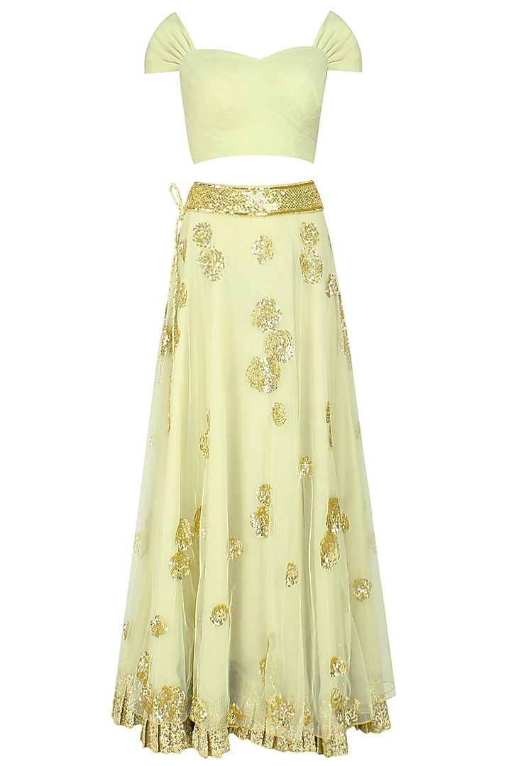 Pista green rosette embroidered lehenga set available only at Pernia's Pop Up Shop.