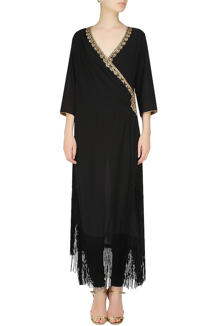 Black double layered fringed tunic available only at Pernia's Pop Up Shop.