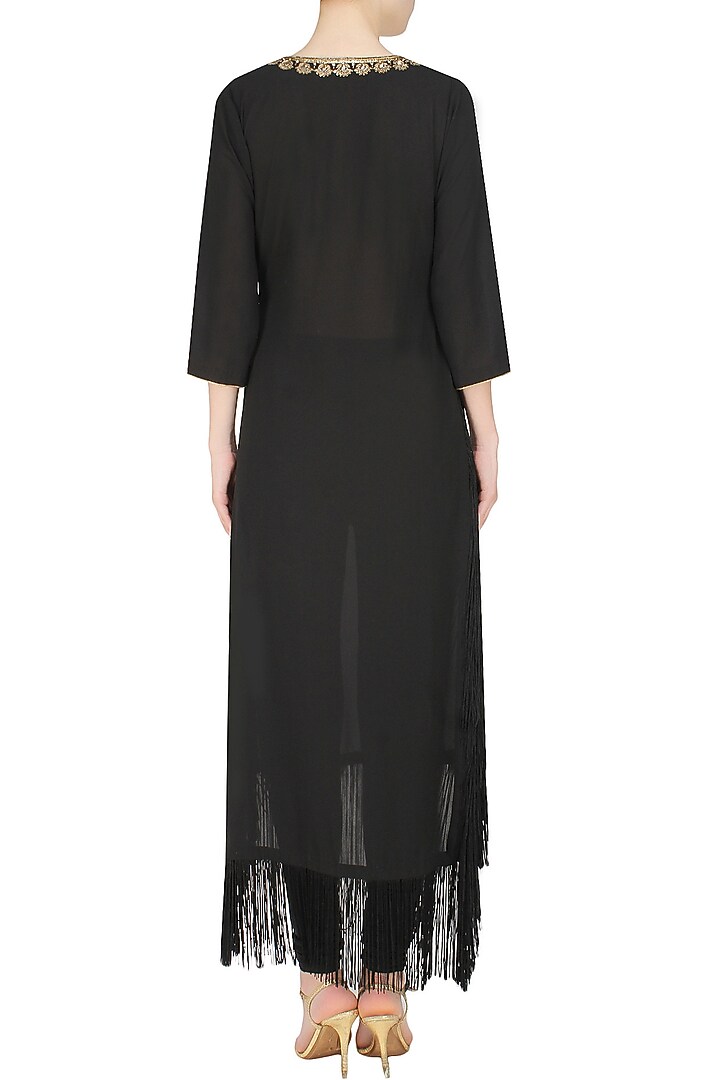 Black double layered fringed tunic available only at Pernia's Pop Up Shop.