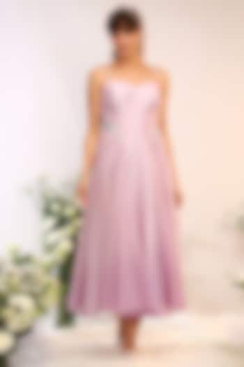 Berry Purple Chanderi Silk Hand & Machine Embroidered Midi Cocktail Dress by Sakshi Khetterpal at Pernia's Pop Up Shop