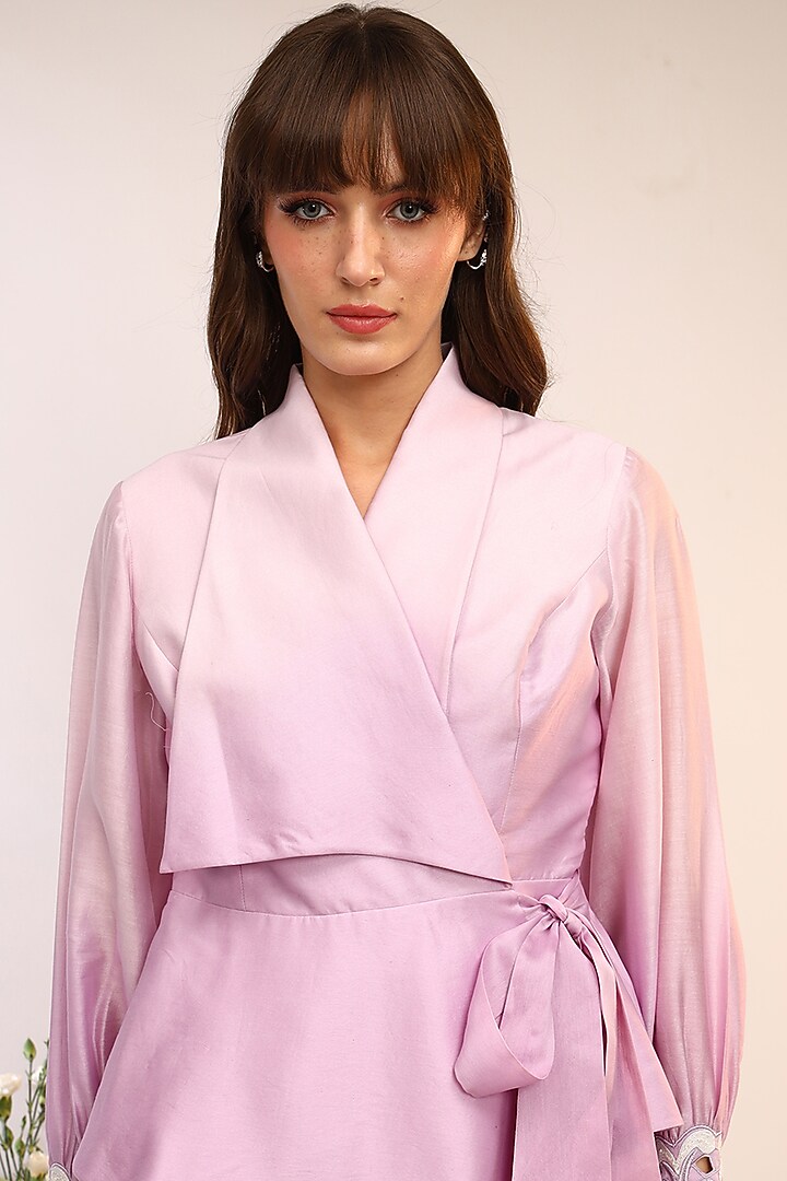 Berry Purple Chanderi Silk Hand & Machine Embroidered Blazer Set by Sakshi Khetterpal at Pernia's Pop Up Shop