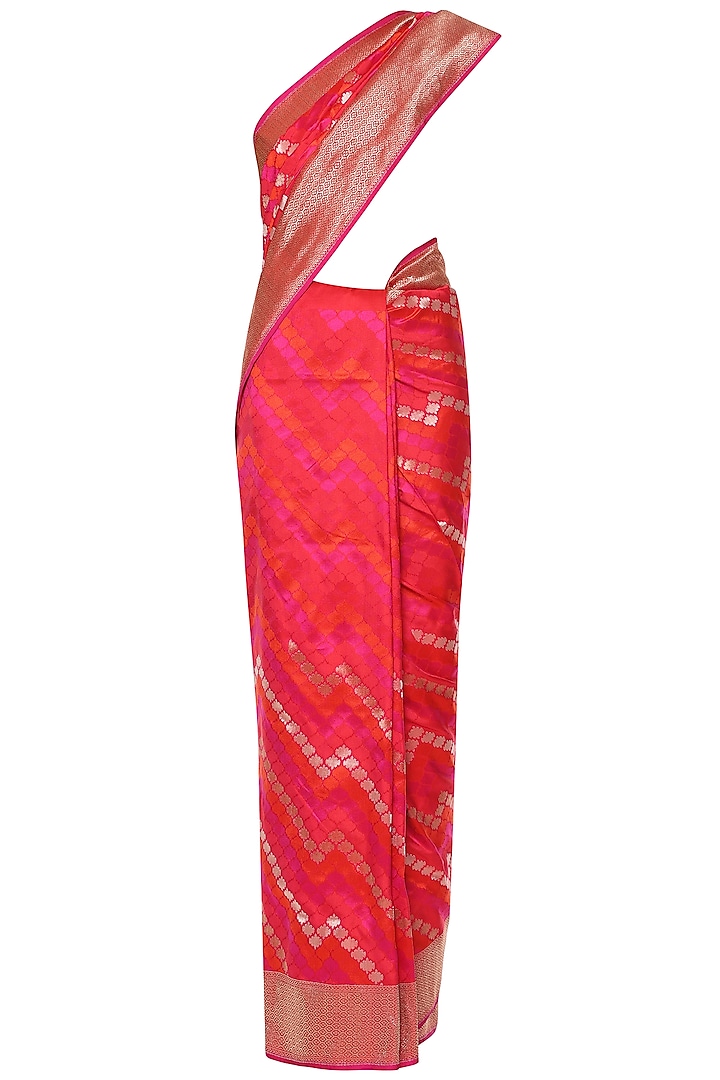 Hot Pink Hadwoven Kadhua Banarsi Saree Set by Shivangi Kasliwaal