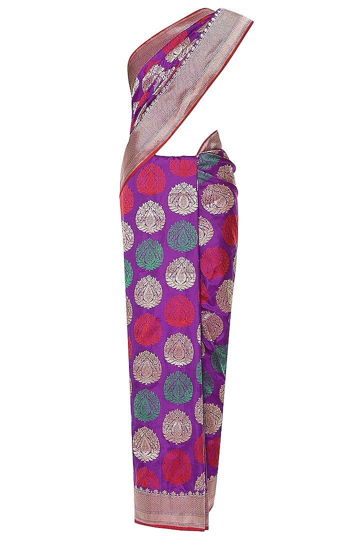 Purple Handwoven Kadhua Banarsi Saree Set by Shivangi Kasliwaal