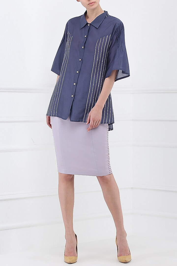 Blue block printed shirt available only at Pernia's Pop Up Shop.