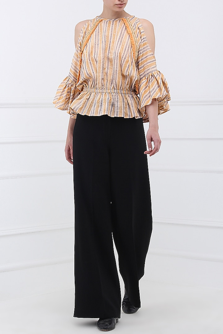 Peach block printed cold shoulder top available only at Pernia's Pop Up Shop.