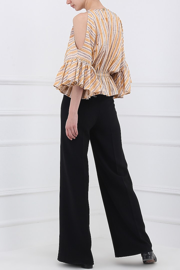 Peach block printed cold shoulder top available only at Pernia's Pop Up Shop.