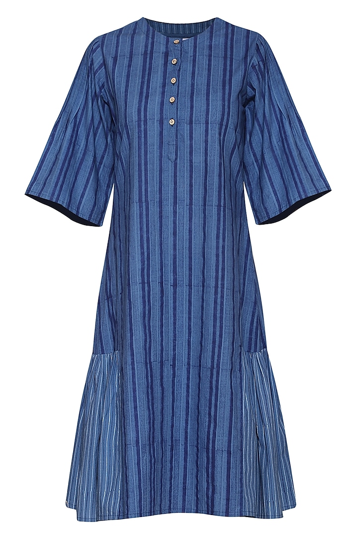 Blue printed striped dress by SHIKHA MALIK