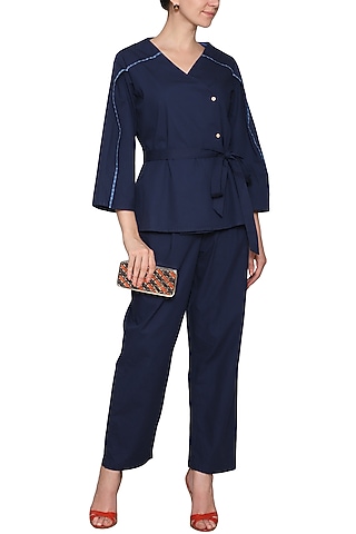 Blue printed wrap top by SHIKHA MALIK