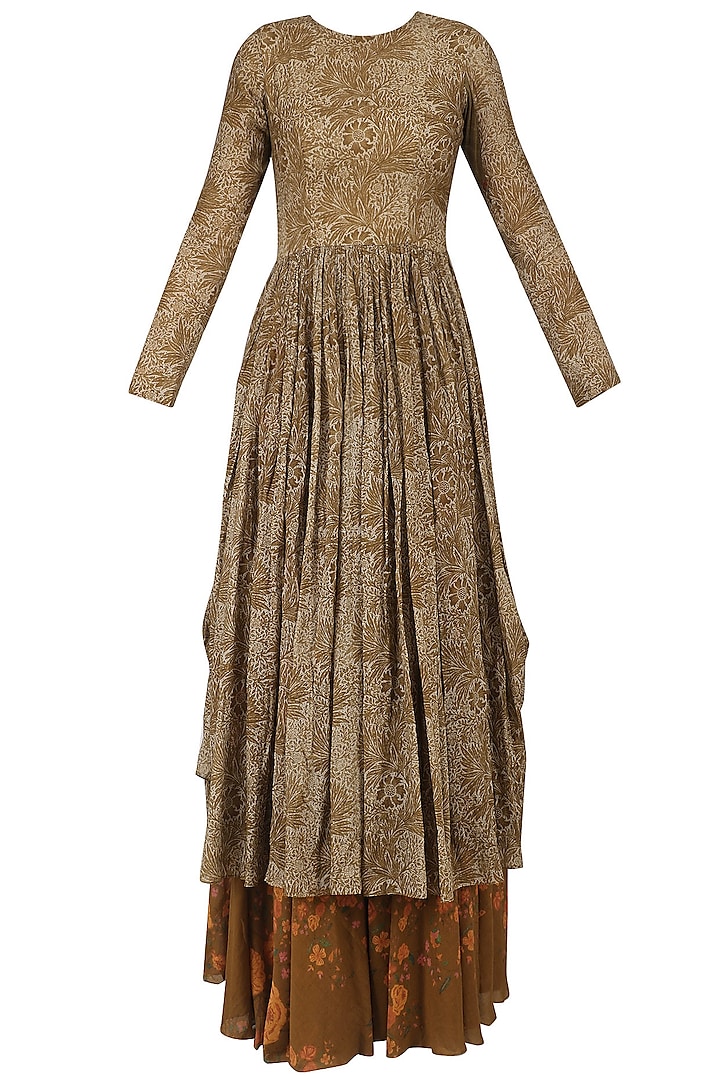 Brown Leaf Brint Anarkali and Floral Gypsy Skirt Set by Saaksha & Kinni