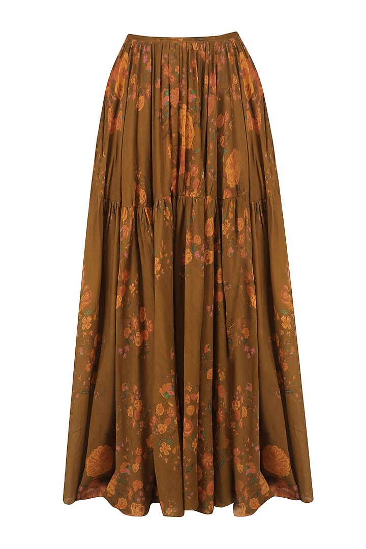 Brown leaf brint anarkali and floral gypsy skirt set available only at Pernia's Pop Up Shop.