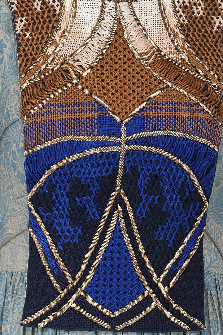 Light blue leaf print embroidered anarkali and beige palazzo set available only at Pernia's Pop Up Shop.