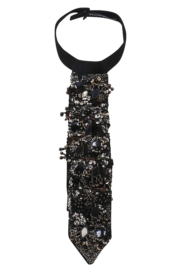 Black zardozi embroidered tie available only at Pernia's Pop Up Shop.