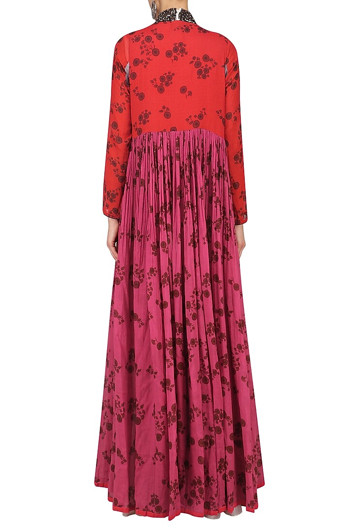 White zardosi embroidered jumpsuit with red and pink jacket available only at Pernia's Pop Up Shop.