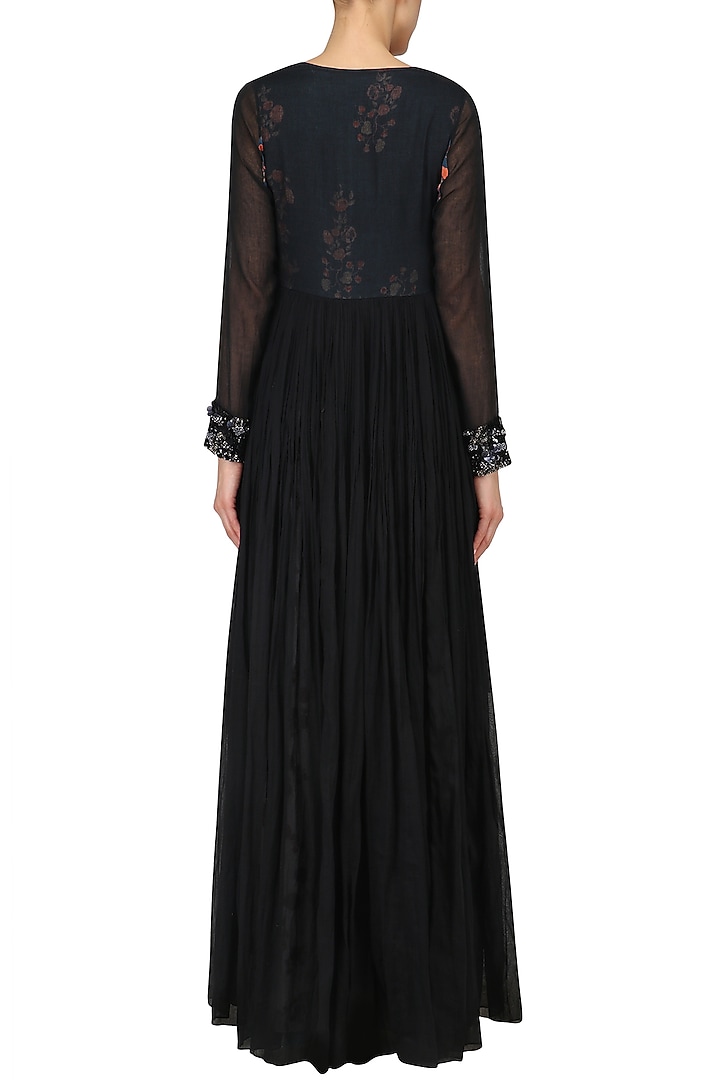 Lilac floral print jumpsuit with black embroidered long jacket available only at Pernia's Pop Up Shop.