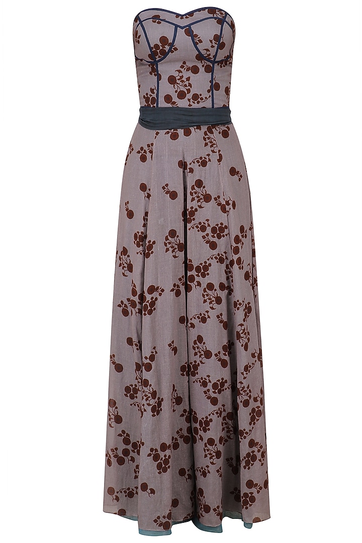 Lilac floral print jumpsuit with black embroidered long jacket available only at Pernia's Pop Up Shop.