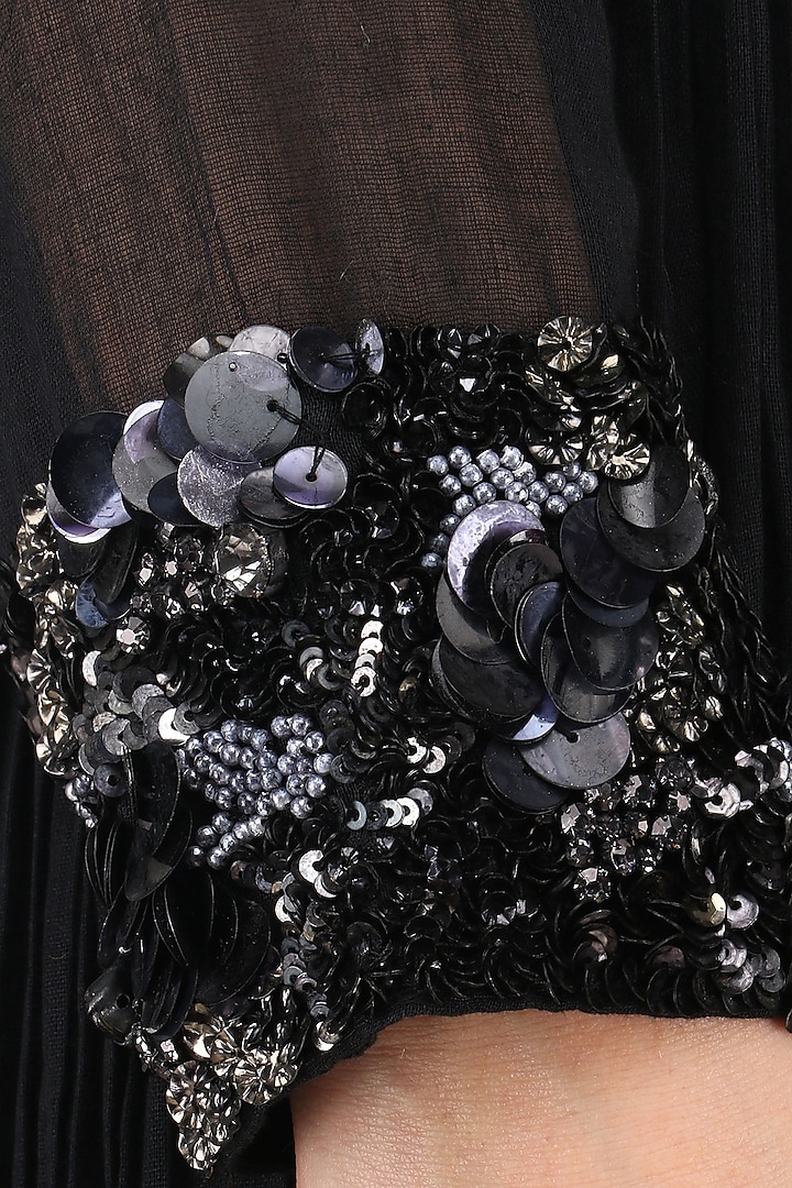 Lilac floral print jumpsuit with black embroidered long jacket available only at Pernia's Pop Up Shop.