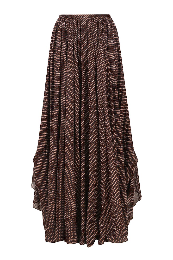 Blue deer and tree zardosi embroidered tank top with brown gypsy skirt available only at Pernia's Pop Up Shop.