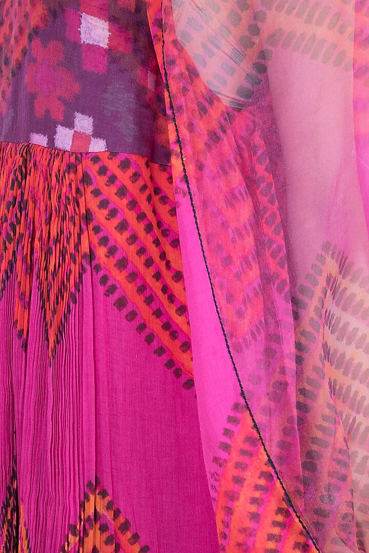 Pink & Orange Printed Floral Leheriya Maxi Vacation Dress by Saaksha & Kinni at Pernia's Pop Up Shop