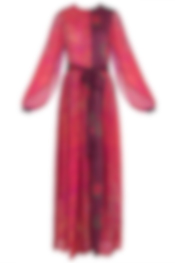Pink Dual Printed Leheriya Maxi Dress With Belt by Saaksha & Kinni