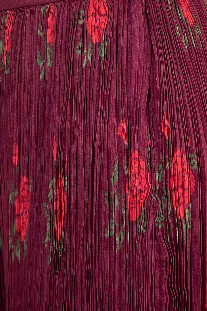 Burgundy Rose Printed Palazzo Pants by Saaksha & Kinni at Pernia's Pop Up Shop