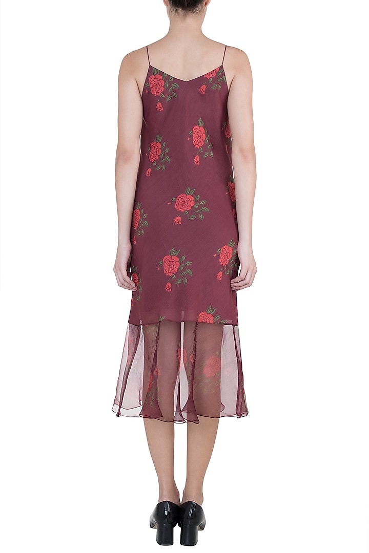 Burgundy Dual Rose Printed Leheriya Slip Summer Dress by Saaksha & Kinni at Pernia's Pop Up Shop