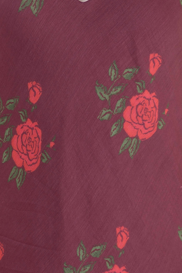 Burgundy Dual Rose Printed Leheriya Slip Summer Dress by Saaksha & Kinni at Pernia's Pop Up Shop