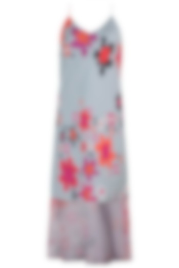 Grey Printed Abstract Floral Slip Dress by Saaksha & Kinni