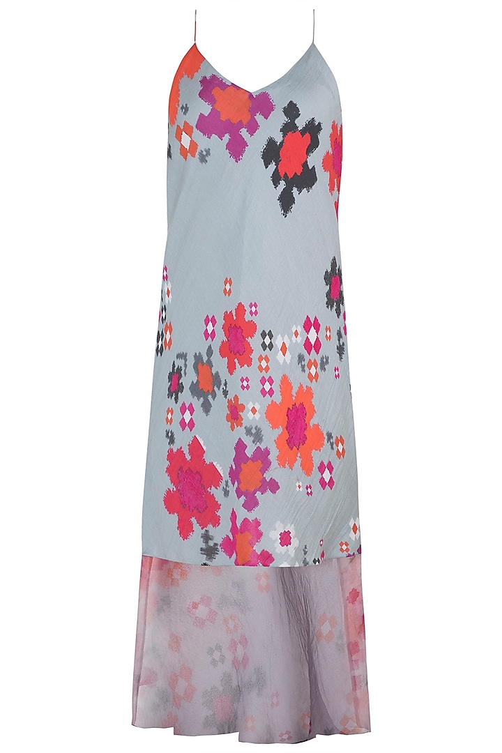 Grey Printed Abstract Floral Slip Dress by Saaksha & Kinni