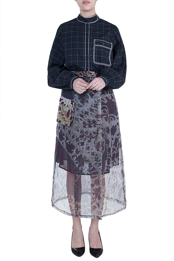 Grey Printed Floral Sheer Wrap Skirt by Saaksha & Kinni at Pernia's Pop Up Shop