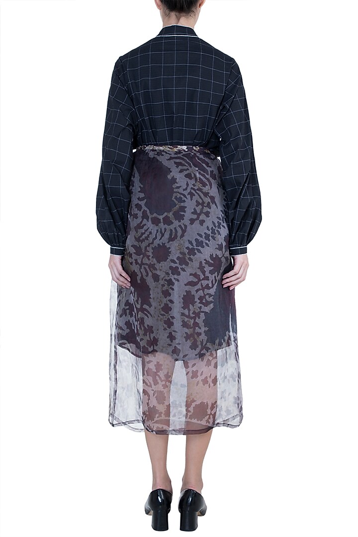 Grey Printed Floral Sheer Wrap Skirt by Saaksha & Kinni at Pernia's Pop Up Shop