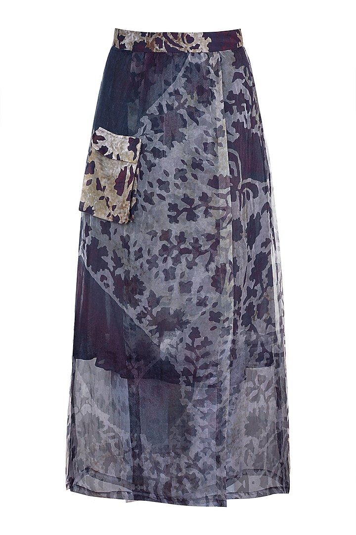 Grey Printed Floral Sheer Wrap Skirt by Saaksha & Kinni
