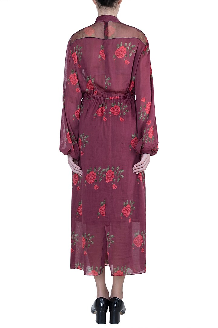 Burgundy Printed Maxi Summer Dress With Belt by Saaksha & Kinni at Pernia's Pop Up Shop