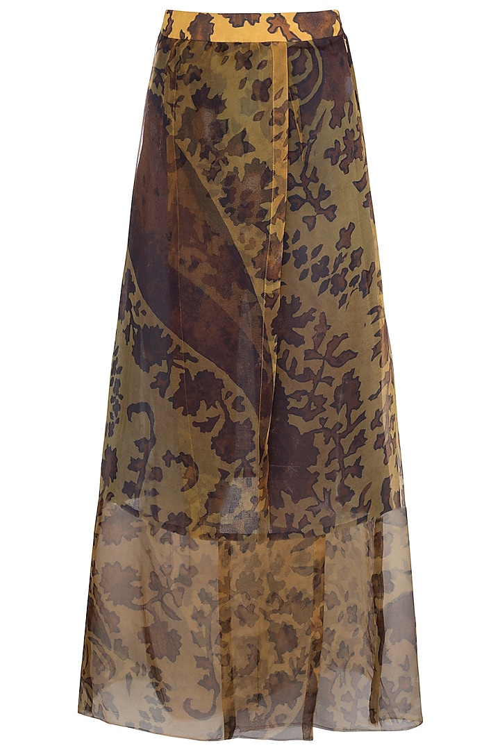 Mustard Paisley Printed Wrap Skirt by Saaksha & Kinni