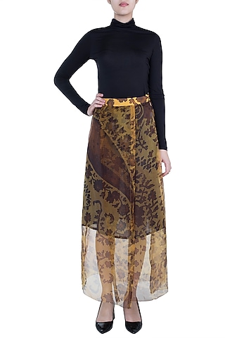 Mustard Paisley Printed Wrap Skirt by Saaksha & Kinni