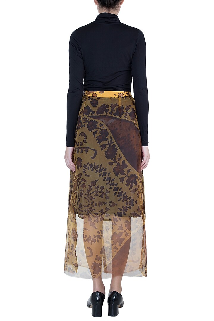Mustard Paisley Printed Wrap Skirt by Saaksha & Kinni at Pernia's Pop Up Shop