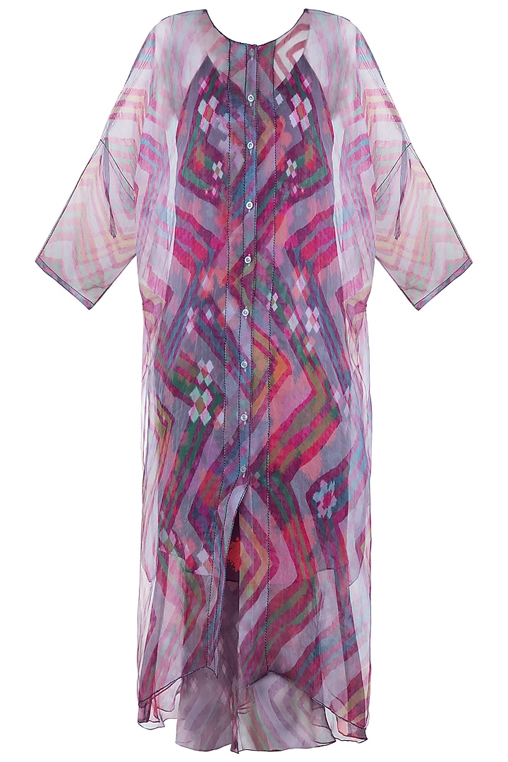 Grey Printed Leheriya Sheer Cape by Saaksha & Kinni at Pernia's Pop Up Shop