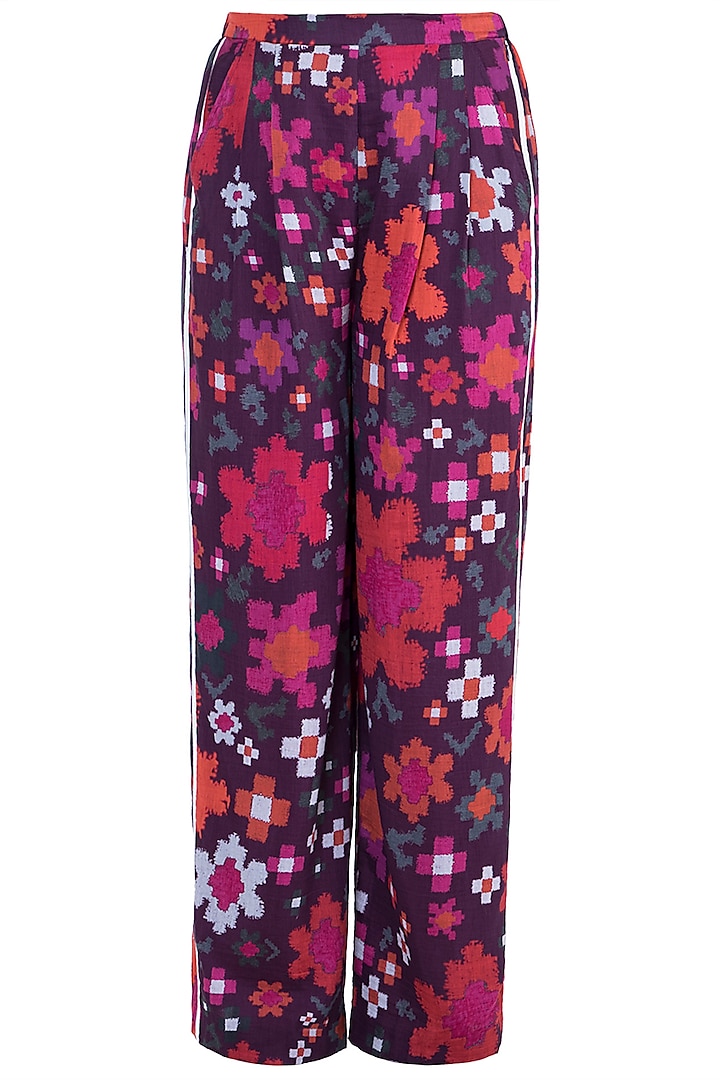 Multi Colored Abstract Floral Printed Trouser Pants by Saaksha & Kinni
